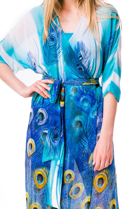 Фото товара 6054, шифоновое пляжное платье с принтом хвост павлина